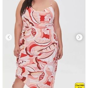 Tropical Print Cowl Neck Side Ruched